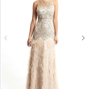 Sue Wong ChampagneSequin Feather Gown